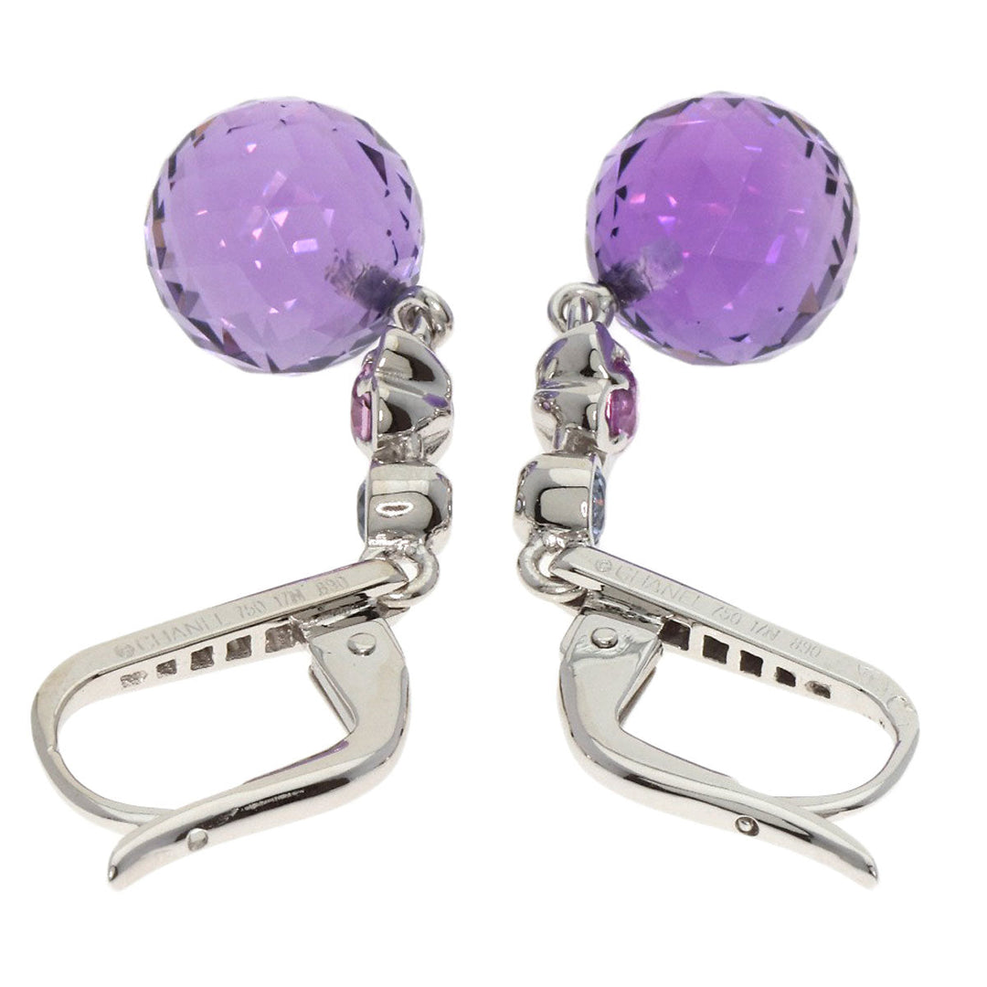 CHANEL Pierce K18WG Silver Mademoiselle Amethyst Sapphire Diamond