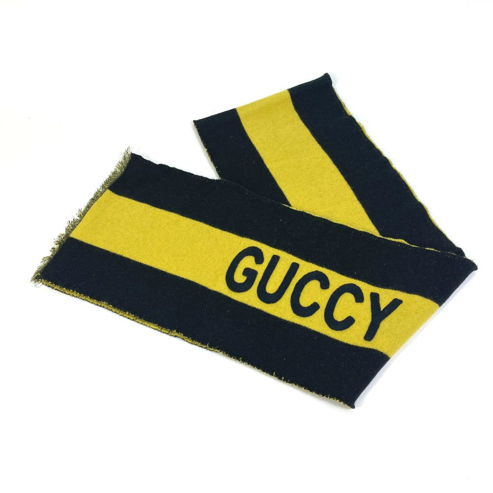 GUCCI Scarf wool Black x yellow fringe scarf mens Used Authentic