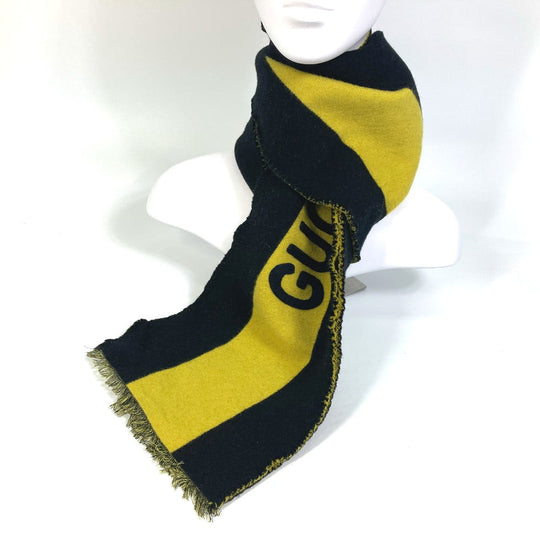 GUCCI Scarf wool Black x yellow fringe scarf mens Used Authentic