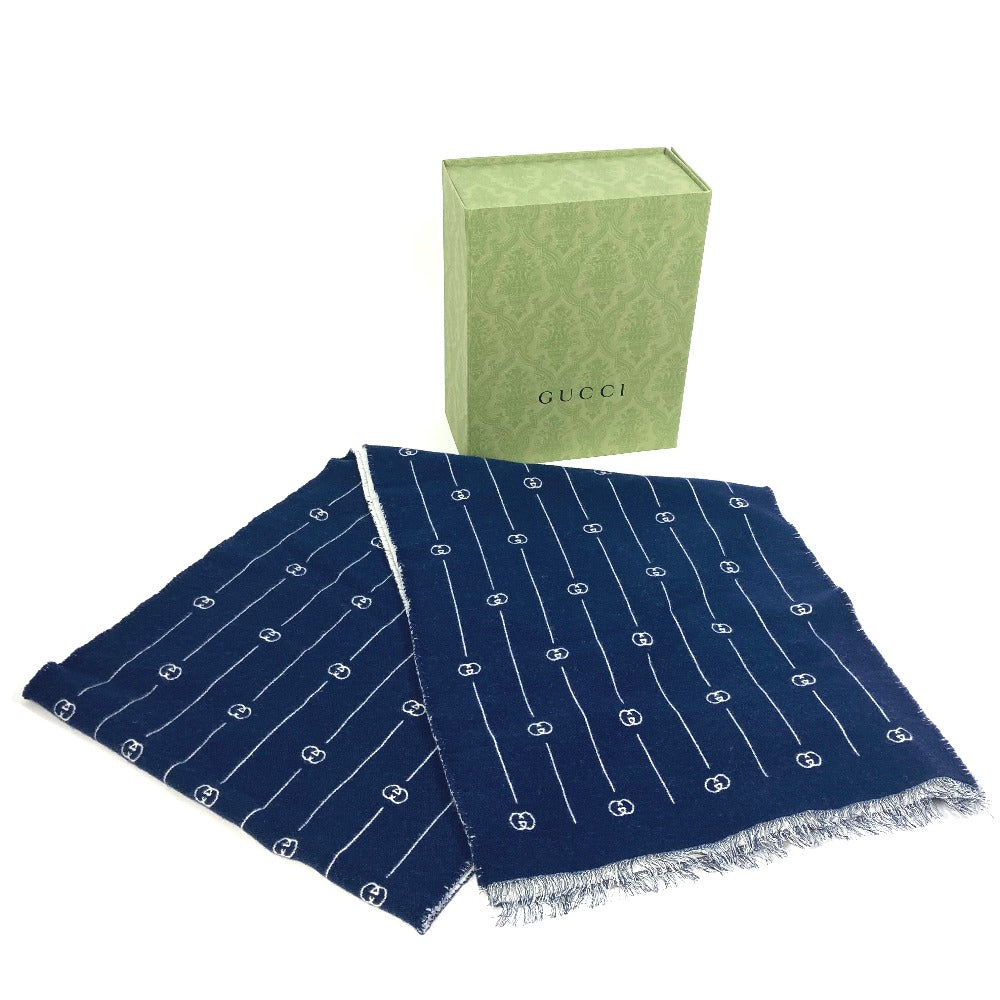 GUCCI Scarf 595718 wool Blue x gray Fashion Accessories scarf mens Used Authentic