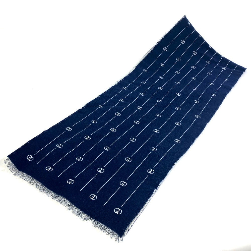 GUCCI Scarf 595718 wool Blue x gray Fashion Accessories scarf mens Used Authentic