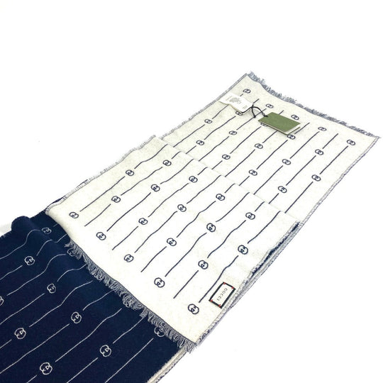 GUCCI Scarf 595718 wool Blue x gray Fashion Accessories scarf mens Used Authentic