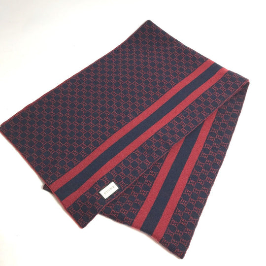 GUCCI Scarf wool Red GG Women Used Authentic