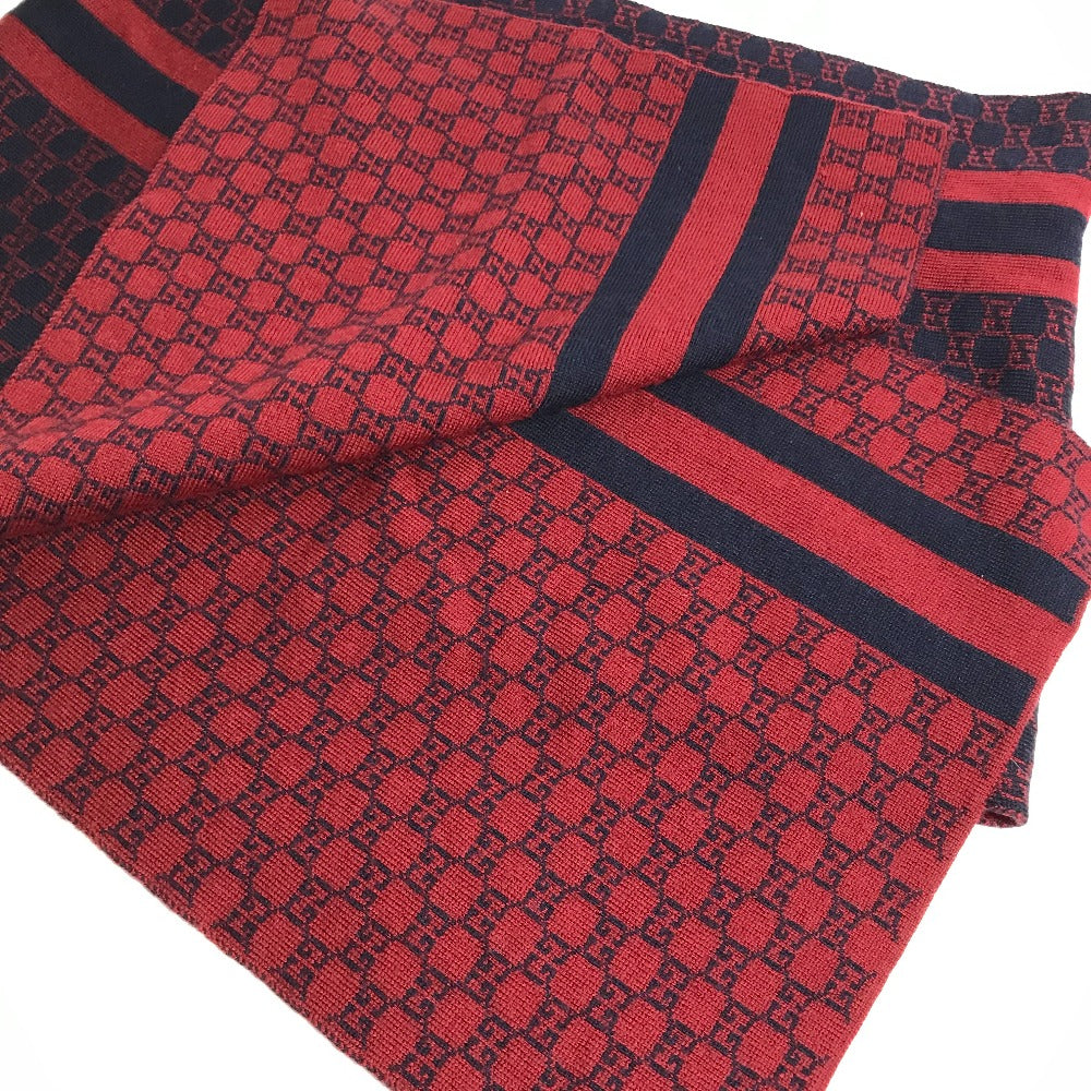 GUCCI Scarf wool Red GG Women Used Authentic