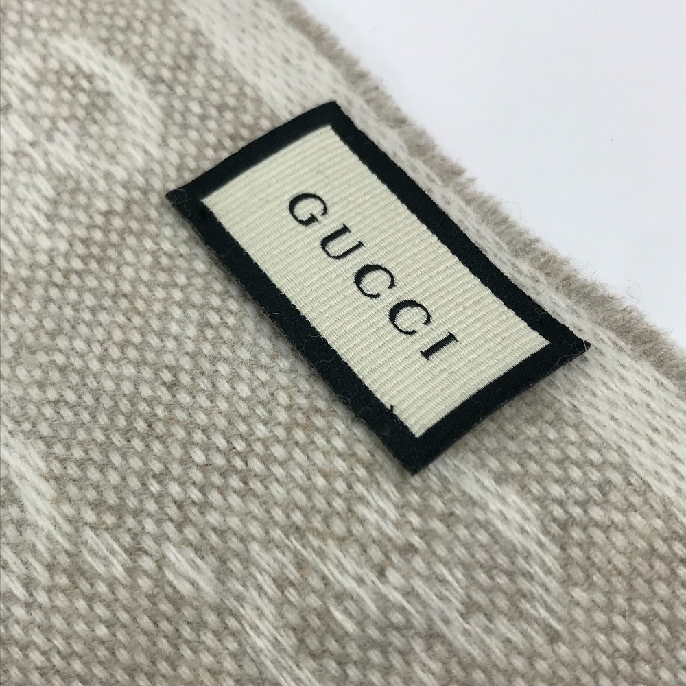 GUCCI Scarf 570603 wool beige GG Shelly line mens Used Authentic