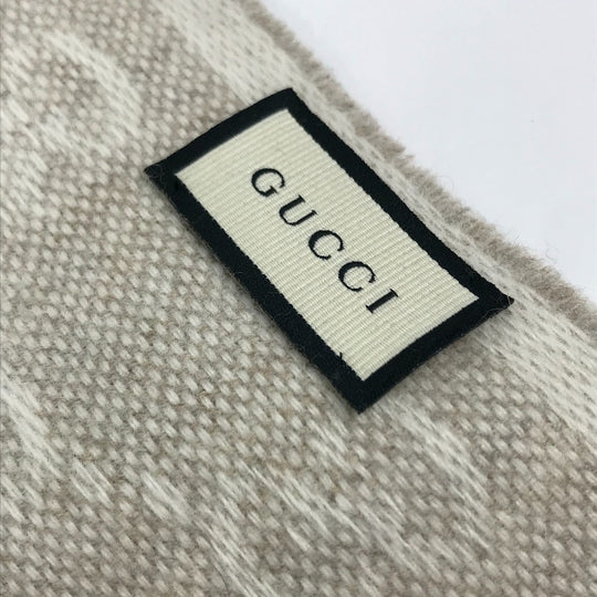 GUCCI Scarf 570603 wool beige GG Shelly line mens Used Authentic