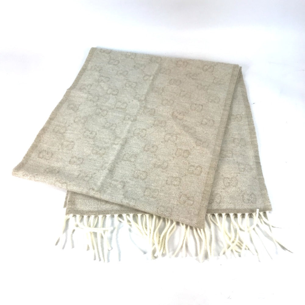 GUCCI Scarf 570603 wool beige GG Shelly line mens Used Authentic