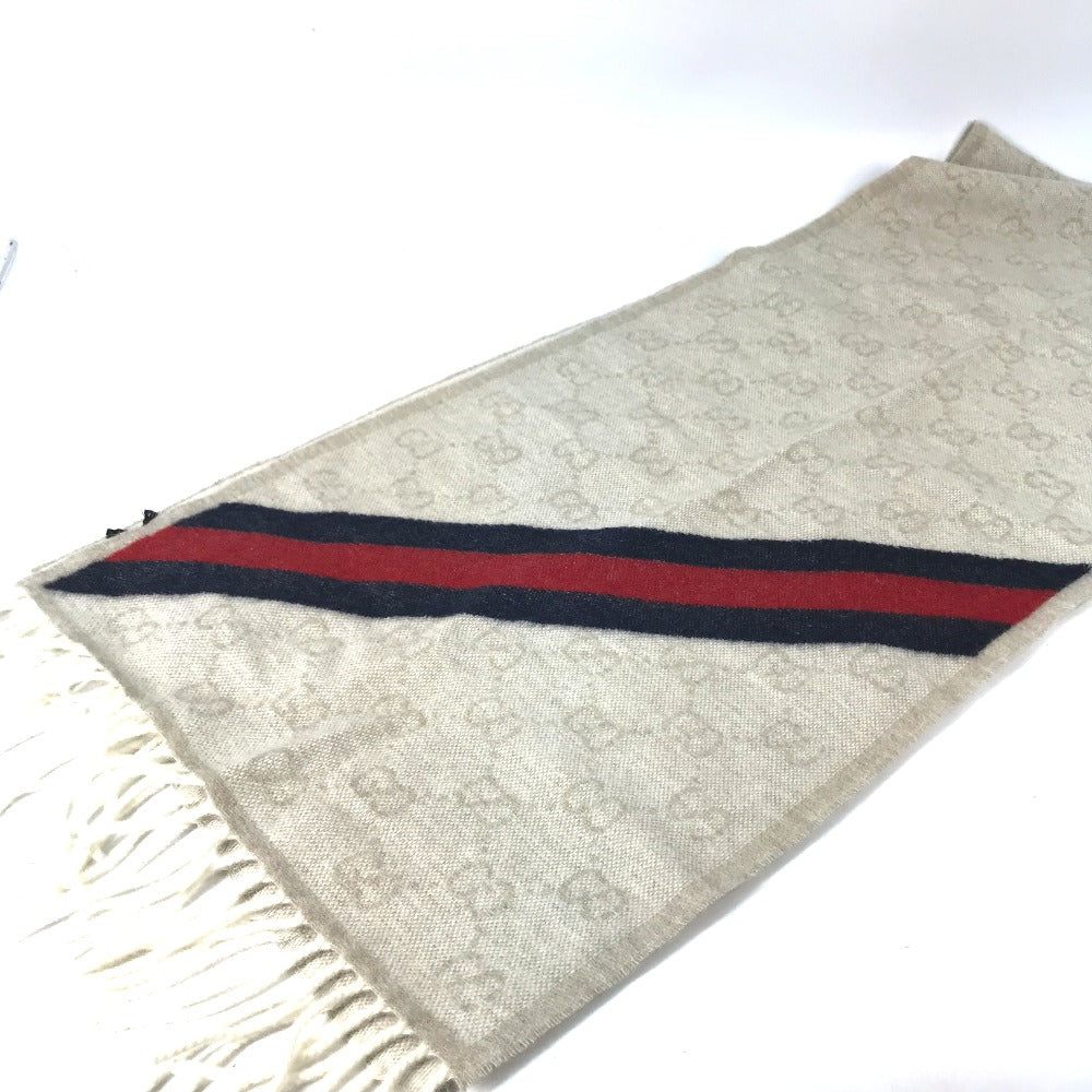 GUCCI Scarf 570603 wool beige GG Shelly line mens Used Authentic