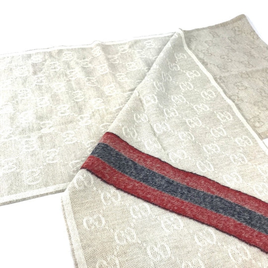 GUCCI Scarf 570603 wool beige GG Shelly line mens Used Authentic