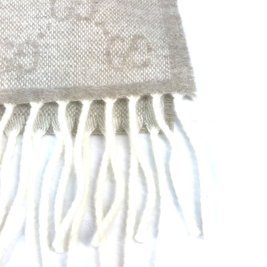 GUCCI Scarf 570603 wool beige GG Shelly line mens Used Authentic