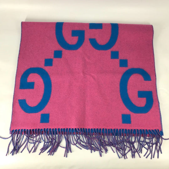 GUCCI Scarf 726526 wool pink GG Jacquard Women Used Authentic
