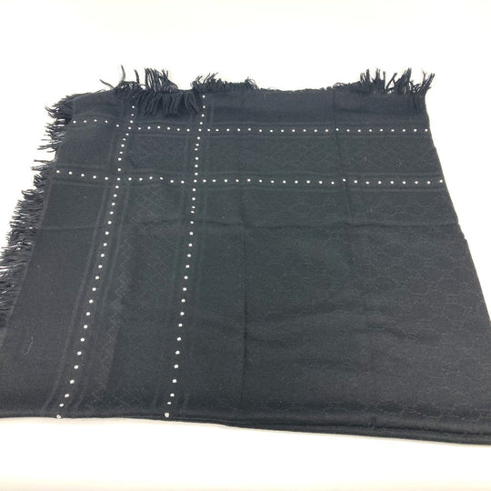 GUCCI Scarf 508027 Wool, Silk black GG Studs mens Used Authentic