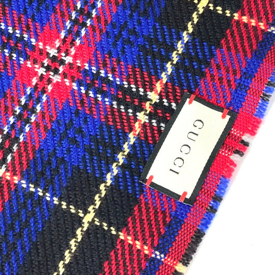 GUCCI Scarf wool Red Check BEE Bee Women Used Authentic