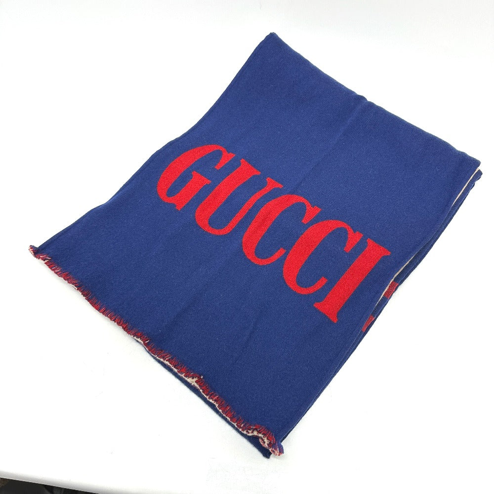 GUCCI Scarf 525559 wool blue logo Women Used Authentic