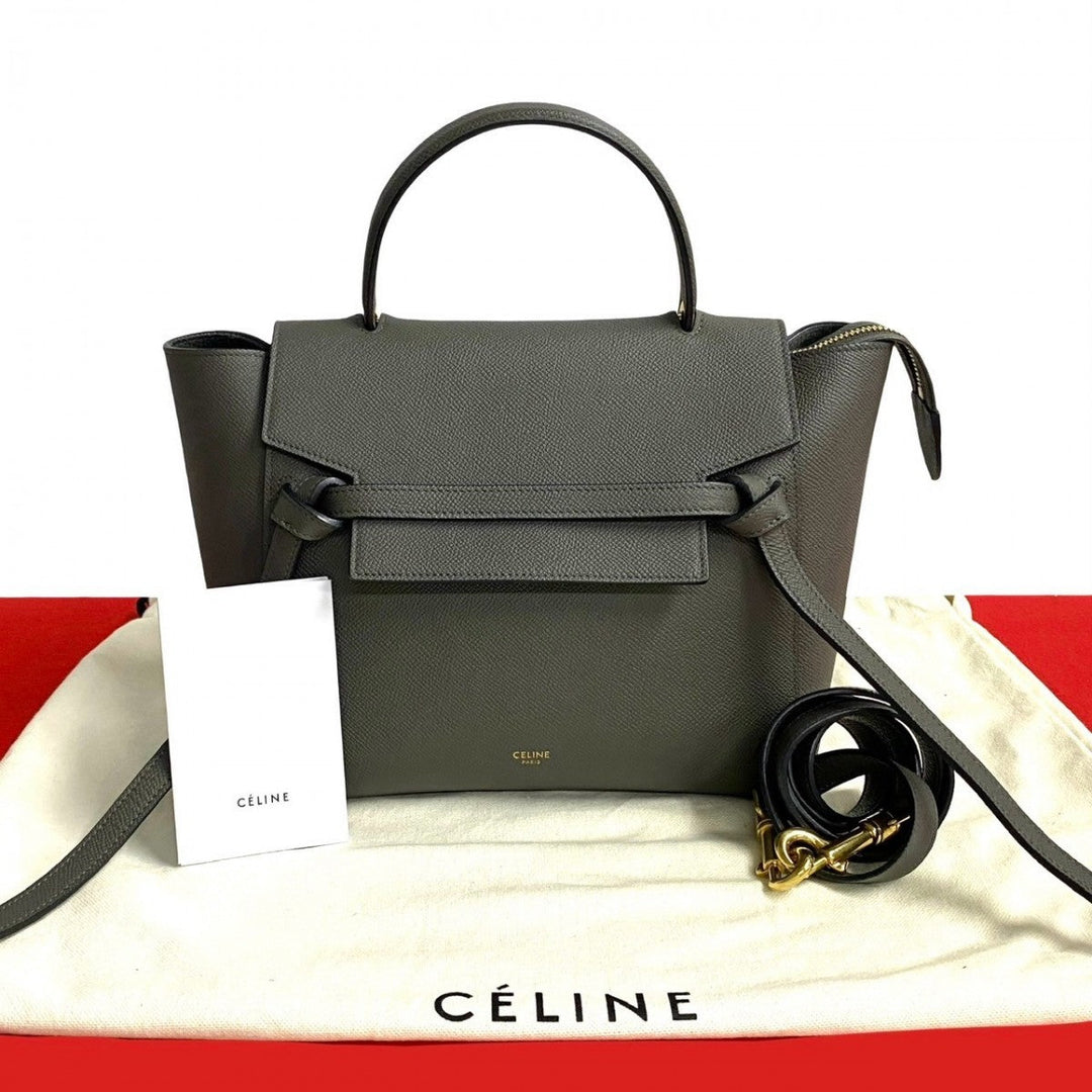 CELINE Shoulder Bag leather gray Belt bag micro