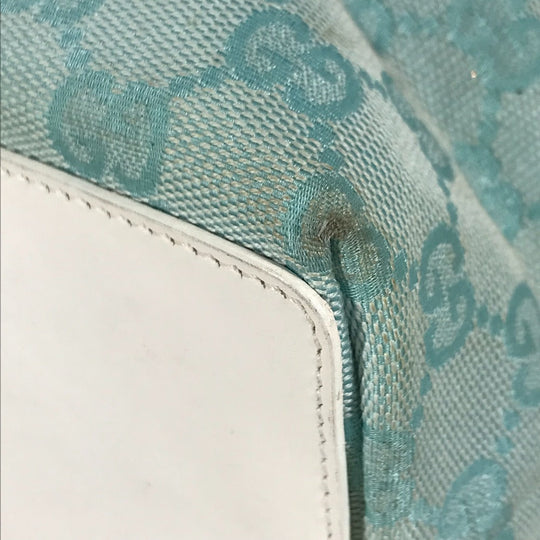 GUCCI Tote Bag 002 1099 Canvas / leather Light green Shoulder Bag Shoulder Bag GG Bucket Women Used Authentic