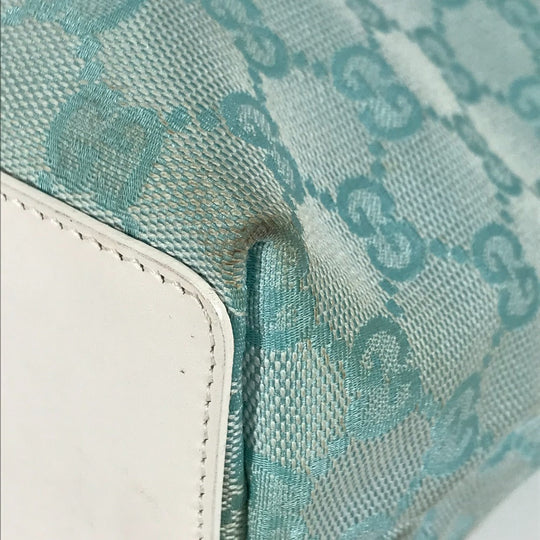 GUCCI Tote Bag 002 1099 Canvas / leather Light green Shoulder Bag Shoulder Bag GG Bucket Women Used Authentic