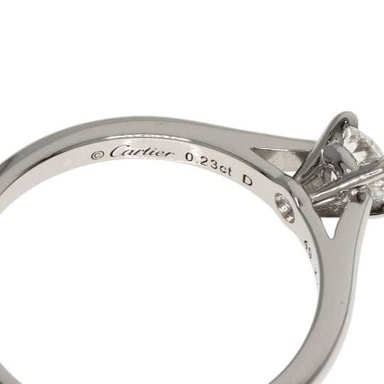 CARTIER Ring PT950 Silver Solitaire Diamond #49 Women Used Authentic