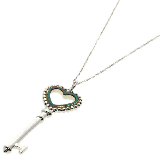 TIFFANY&Co. Necklace SV Silver Beads Heart Key Women Used Authentic
