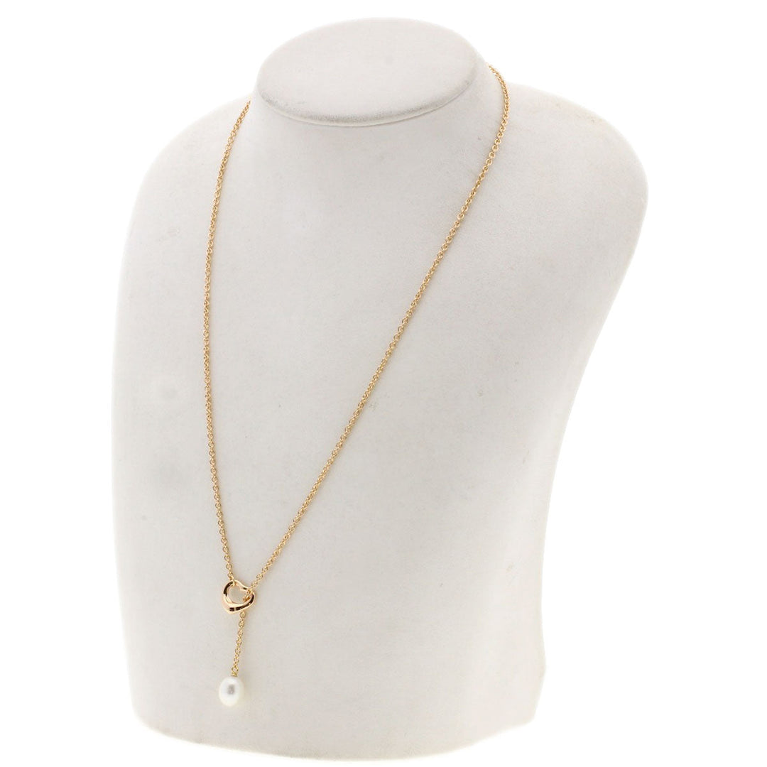 TIFFANY&Co. Necklace 18K Pink Gold gold Open Heart Lariat Pearl Women Used Authentic