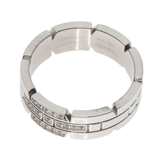 CARTIER Ring K18WG Silver Tank Francaise Diamond #61 Women Used Authentic