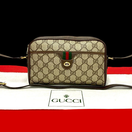 GUCCI Shoulder Bag leather Brown GG logo Pattern Sherry line