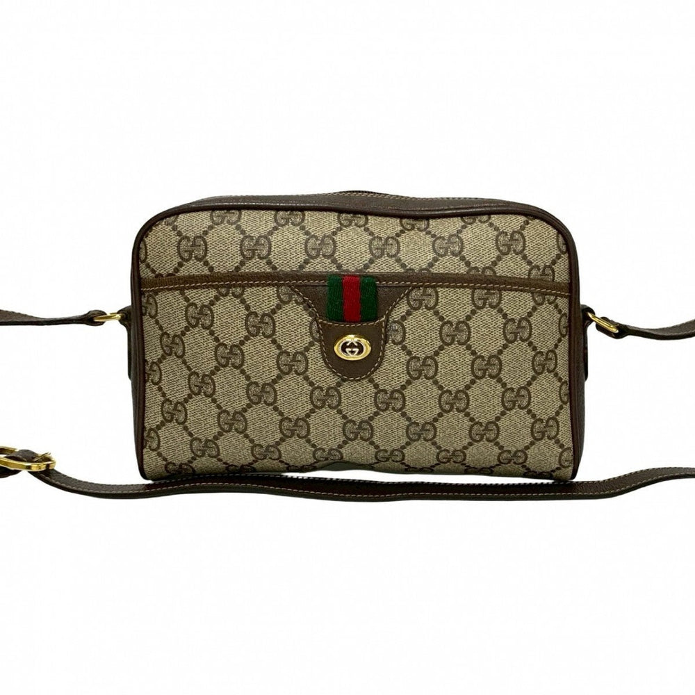 GUCCI Shoulder Bag leather Brown GG logo Pattern Sherry line