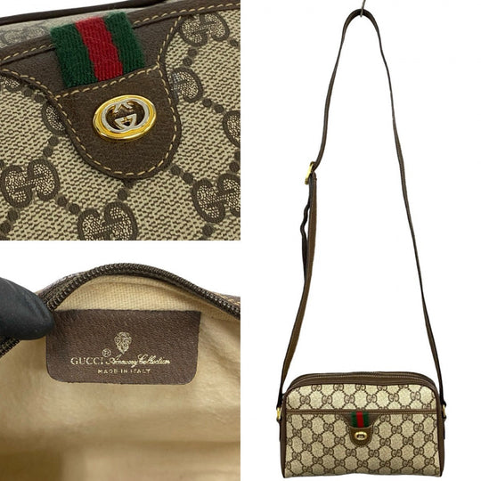 GUCCI Shoulder Bag leather Brown GG logo Pattern Sherry line