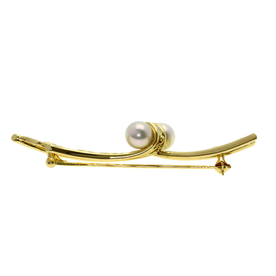 MIKIMOTO Brooch 18K Yellow Gold gold Akoya Pearl Diamond Women Used Authentic