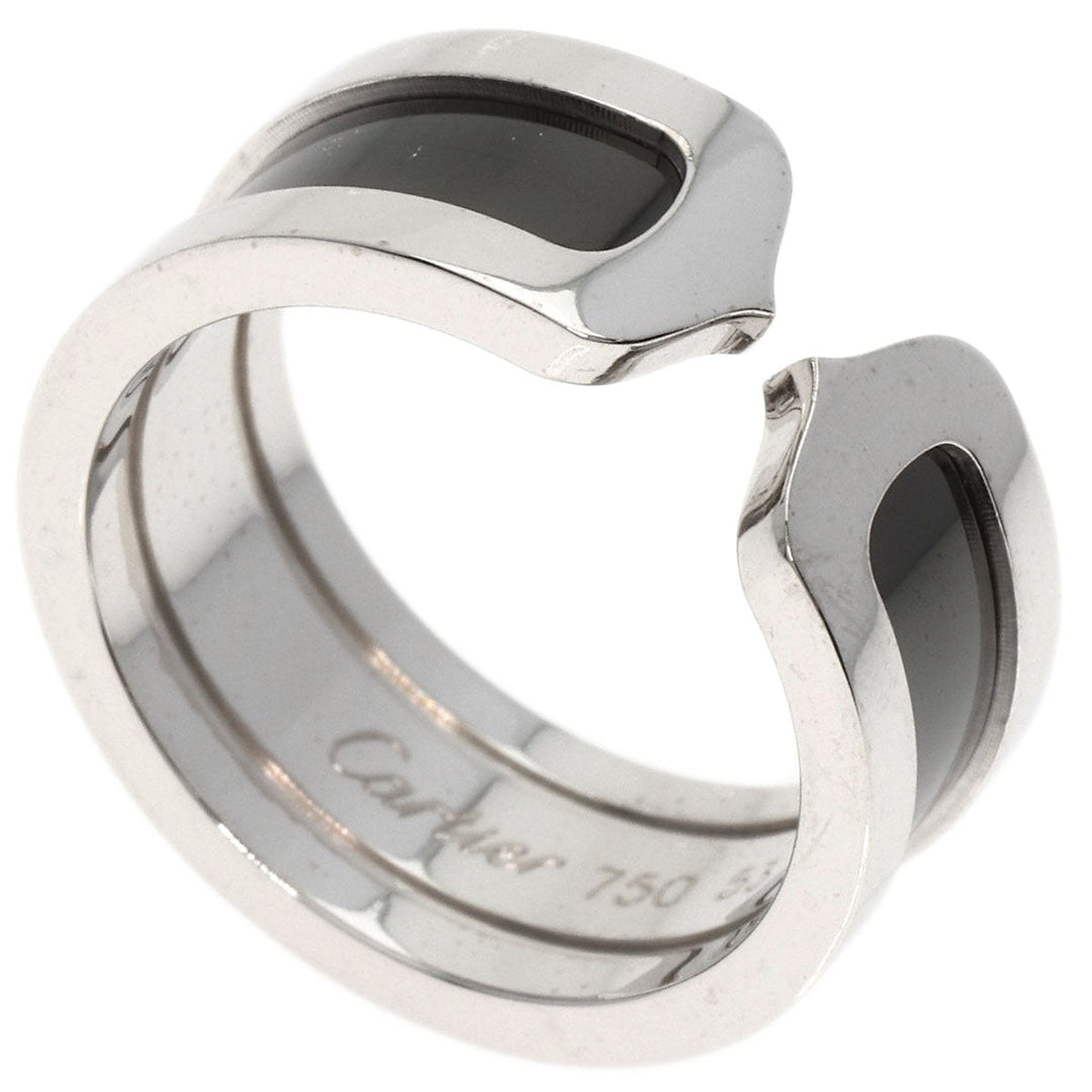 CARTIER Ring K18WG Silver C2 Black Lacquer #53 Women Used Authentic