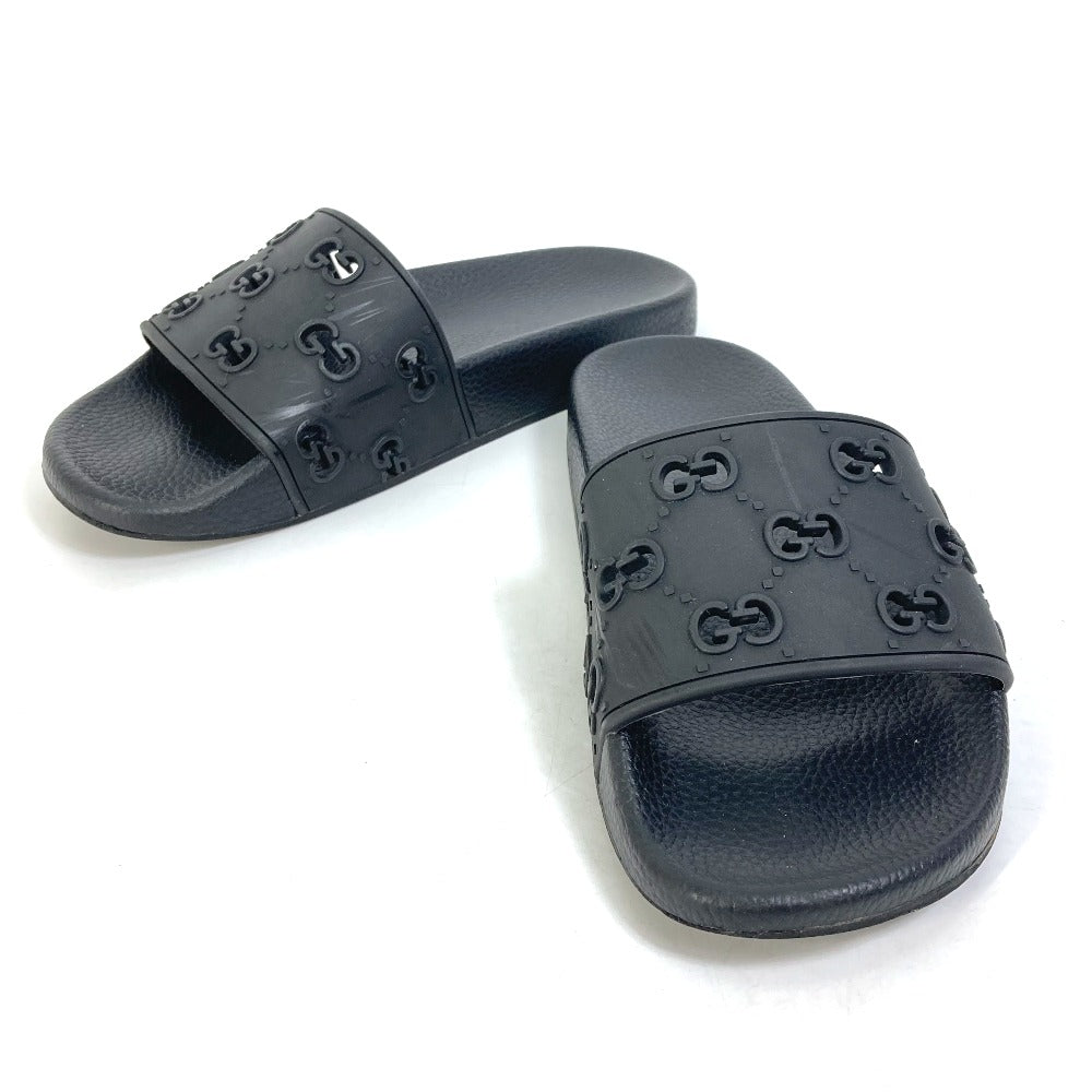 GUCCI Sandals 573922 rubber black Flat petanko GG Women's Slide Sandals mens 39 Used Authentic