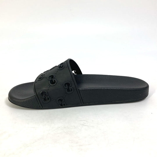 GUCCI Sandals 573922 rubber black Flat petanko GG Women's Slide Sandals mens 39 Used Authentic