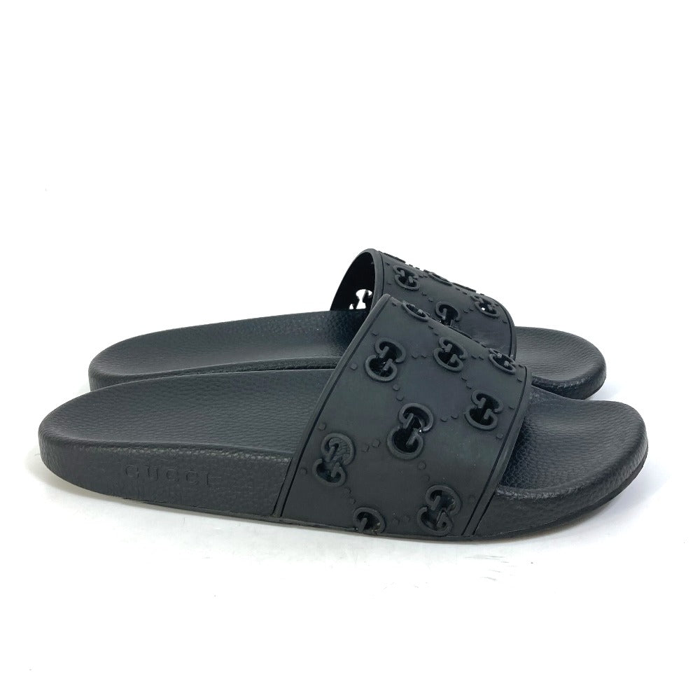 GUCCI Sandals 573922 rubber black Flat petanko GG Women's Slide Sandals mens 39 Used Authentic