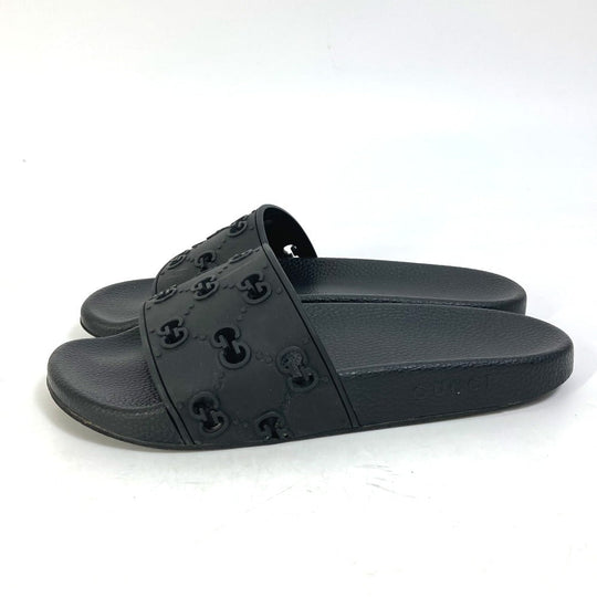 GUCCI Sandals 573922 rubber black Flat petanko GG Women's Slide Sandals mens 39 Used Authentic