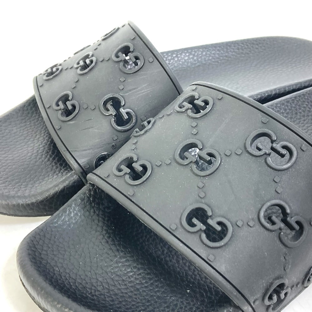 GUCCI Sandals 573922 rubber black Flat petanko GG Women's Slide Sandals mens 39 Used Authentic