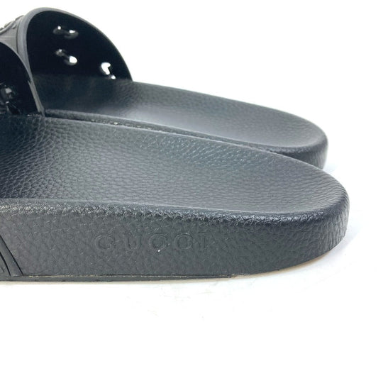 GUCCI Sandals 573922 rubber black Flat petanko GG Women's Slide Sandals mens 39 Used Authentic