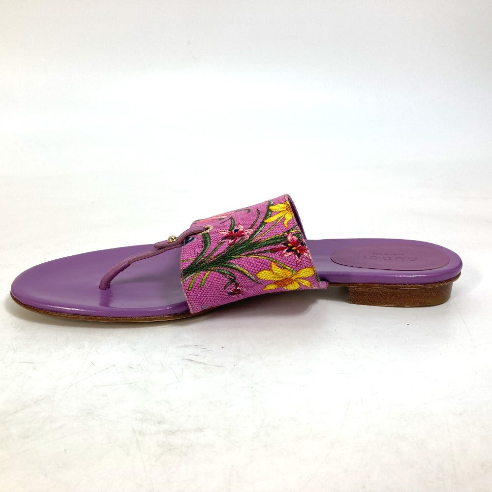 GUCCI Sandals 155100 Canvas/Leather, Canvas x Leather purple flat Flora floral pattern flower 7.5