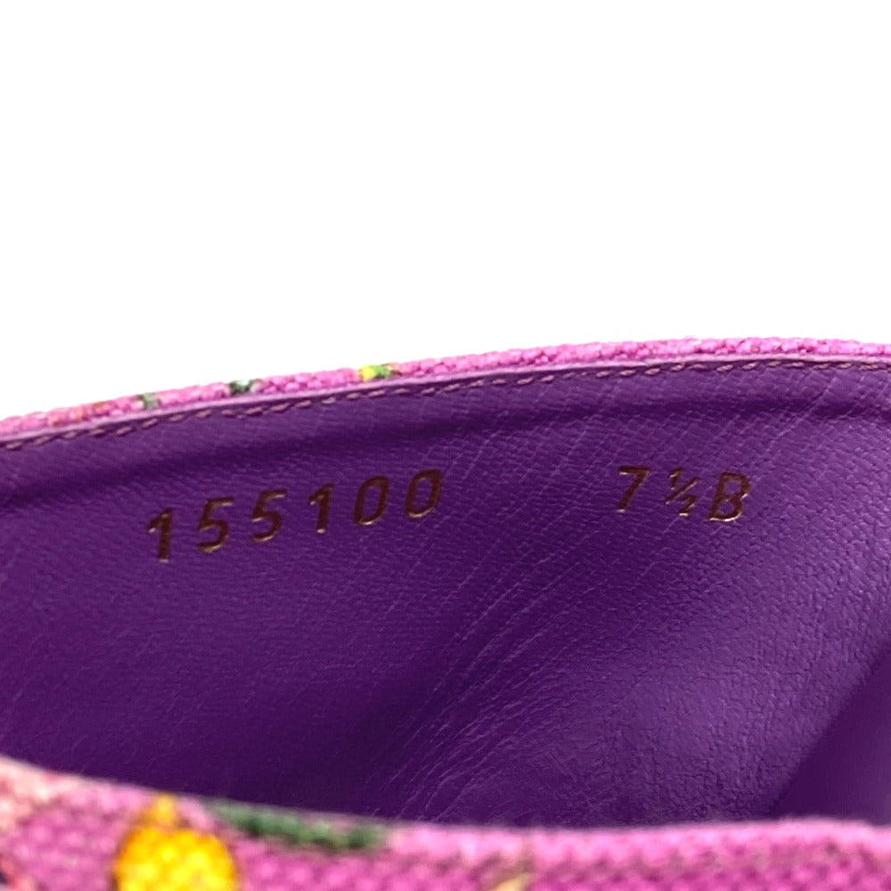 GUCCI Sandals 155100 Canvas/Leather, Canvas x Leather purple flat Flora floral pattern flower 7.5