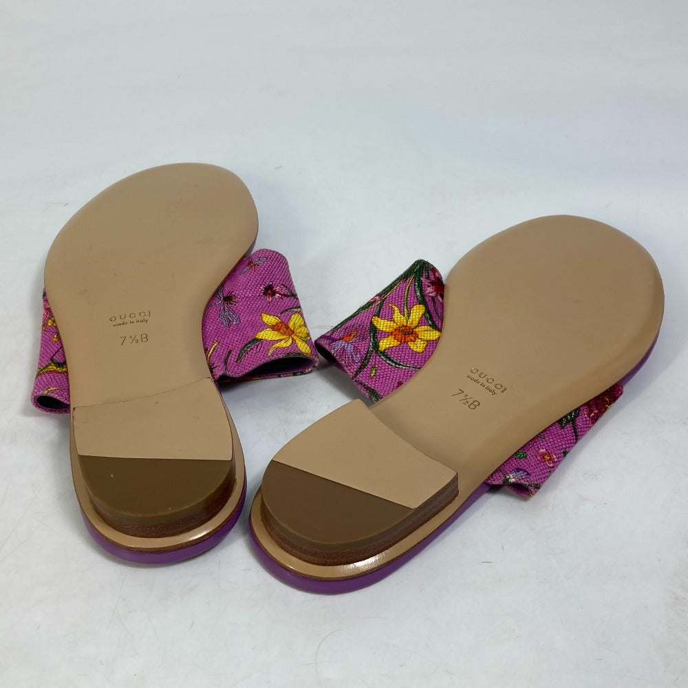 GUCCI Sandals 155100 Canvas/Leather, Canvas x Leather purple flat Flora floral pattern flower 7.5