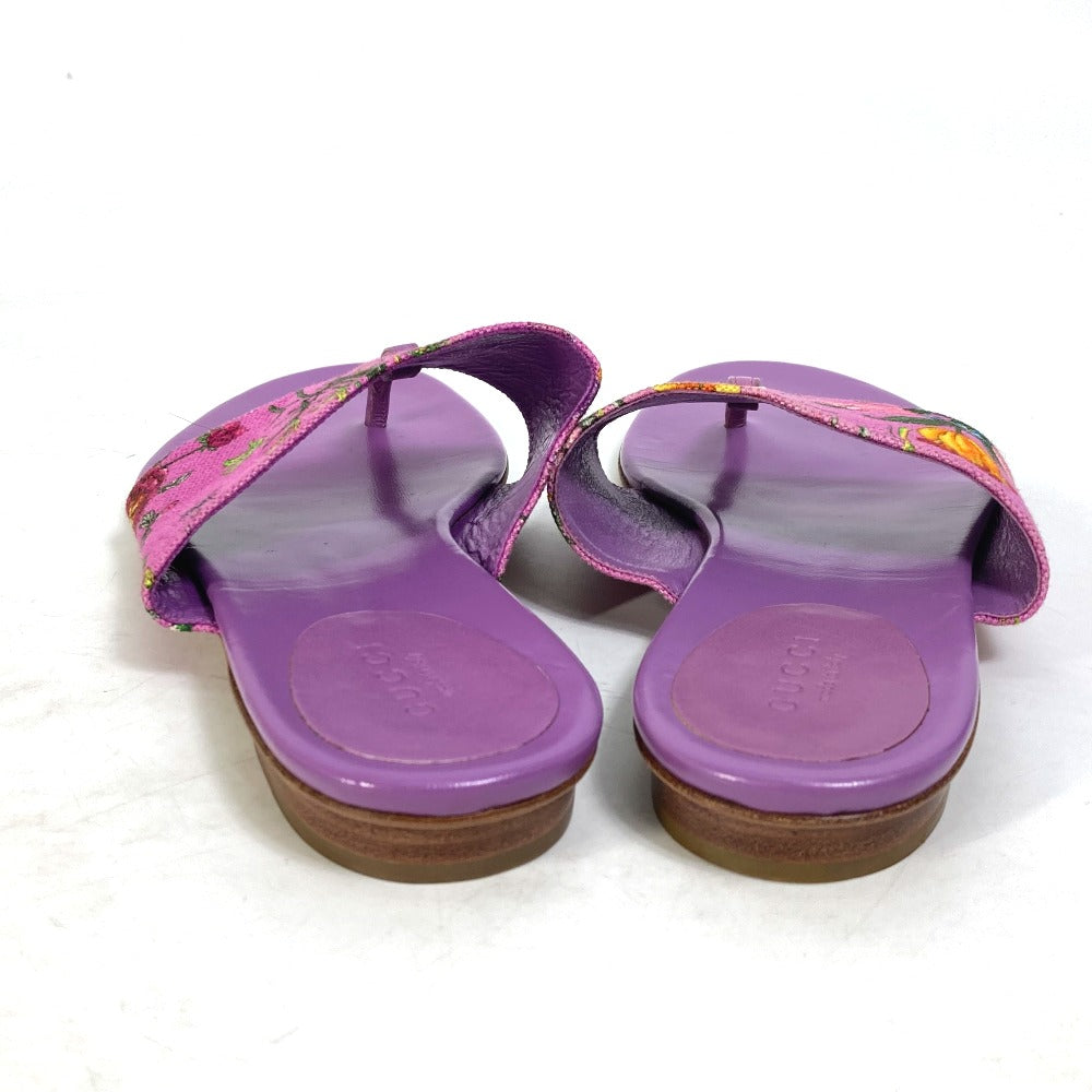 GUCCI Sandals 155100 Canvas/Leather, Canvas x Leather purple flat Flora floral pattern flower 7.5