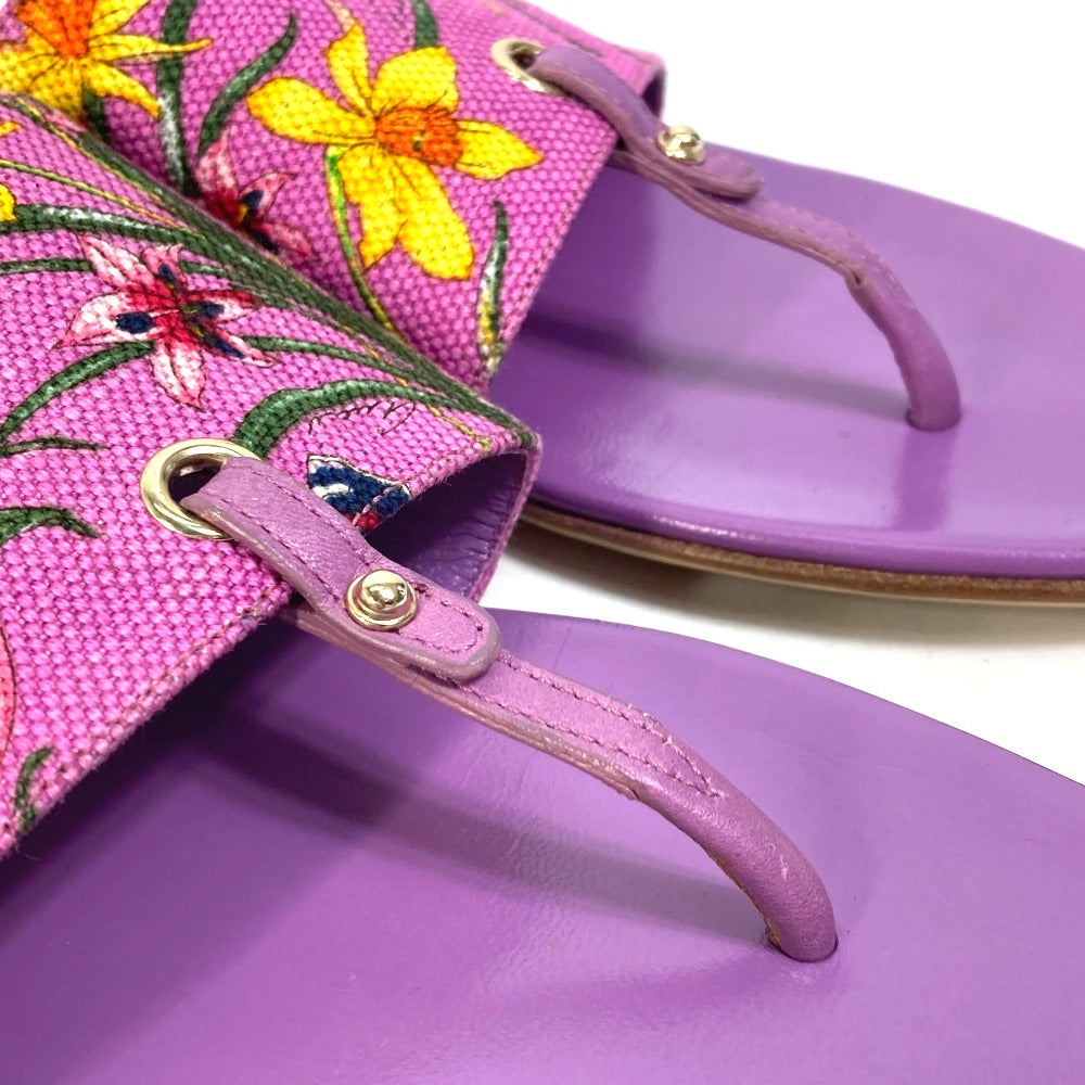 GUCCI Sandals 155100 Canvas/Leather, Canvas x Leather purple flat Flora floral pattern flower 7.5