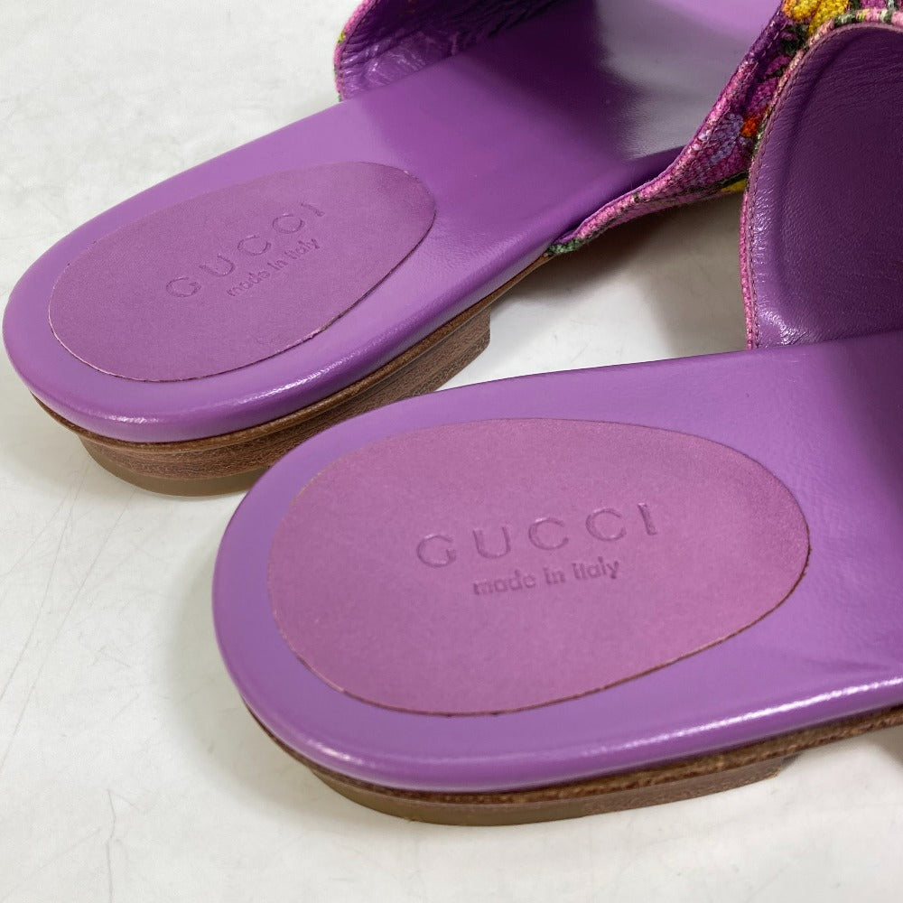 GUCCI Sandals 155100 Canvas/Leather, Canvas x Leather purple flat Flora floral pattern flower 7.5