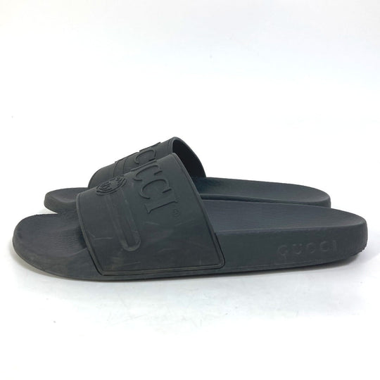 GUCCI Sandals 525140 rubber black Beach sandal logo slide Women 37 Used Authentic