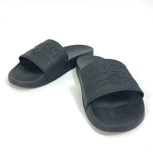 GUCCI Sandals 522887 rubber black logo slide Women 7 Used Authentic