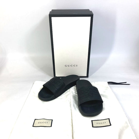 GUCCI Sandals 522887 rubber black logo slide Women 7 Used Authentic