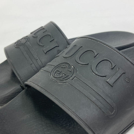 GUCCI Sandals 522887 rubber black logo slide Women 7 Used Authentic