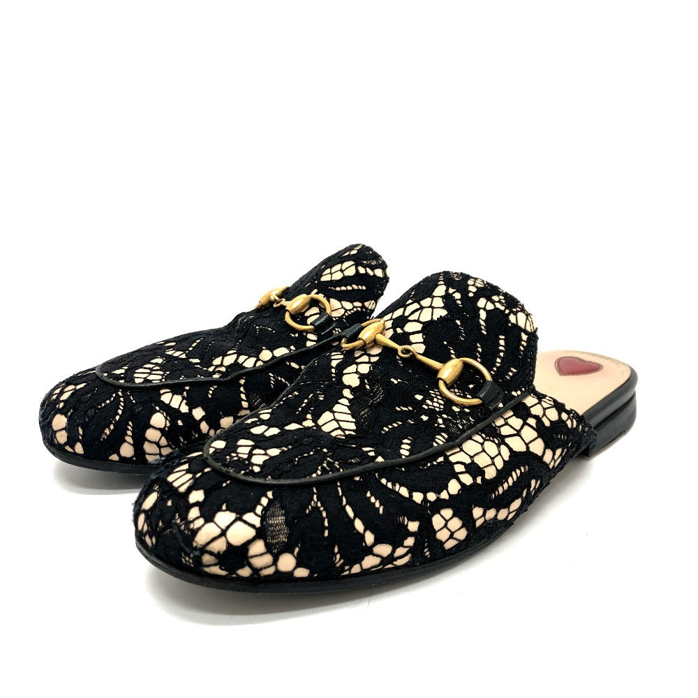 GUCCI Sandals 475094 Lace, Leather black Race Horsebit Women 36 Used Authentic