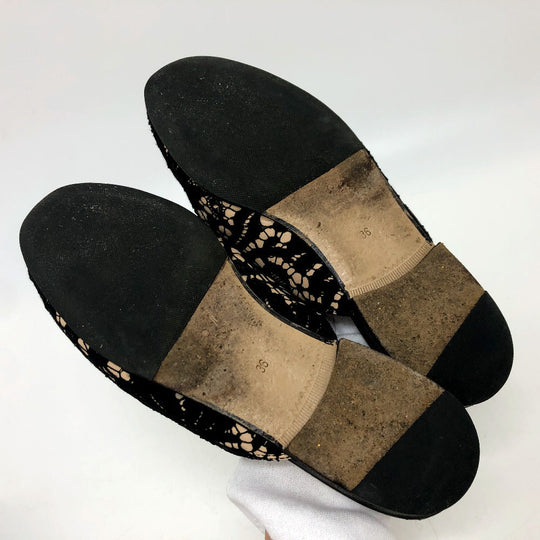 GUCCI Sandals 475094 Lace, Leather black Race Horsebit Women 36 Used Authentic