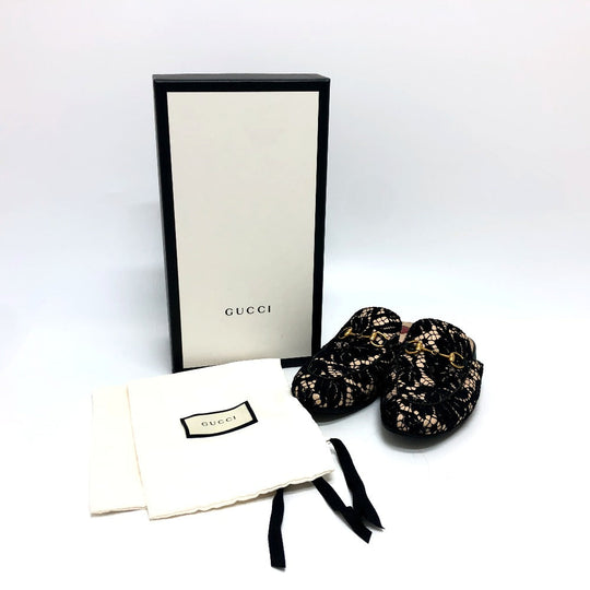 GUCCI Sandals 475094 Lace, Leather black Race Horsebit Women 36 Used Authentic