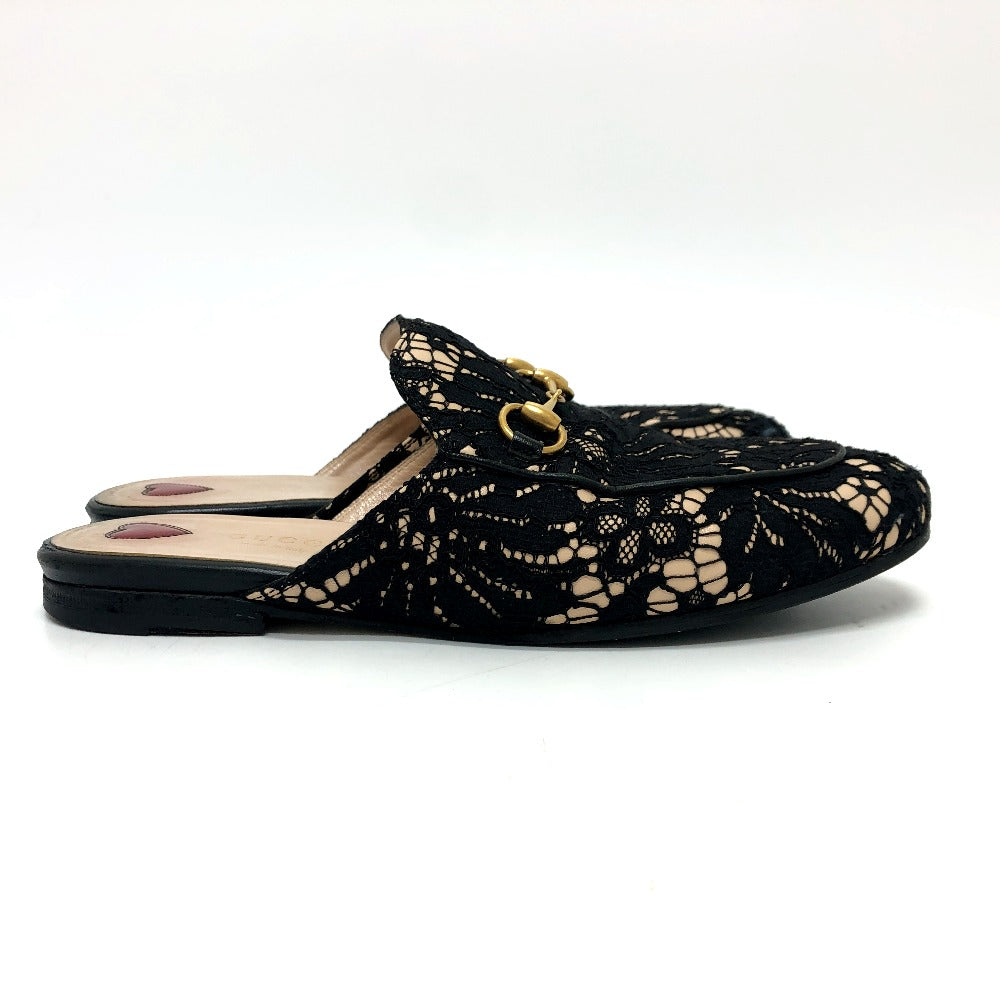 GUCCI Sandals 475094 Lace, Leather black Race Horsebit Women 36 Used Authentic